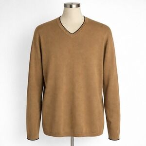 Vtg Reunion 100% Cotton Brown V Neck Knit Sweater‎ Grandpa Preppy Grunge XL Y2K